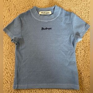 Madhappy Baby Blue Ribbed Short Sleeve Cropped Tee NWOT
